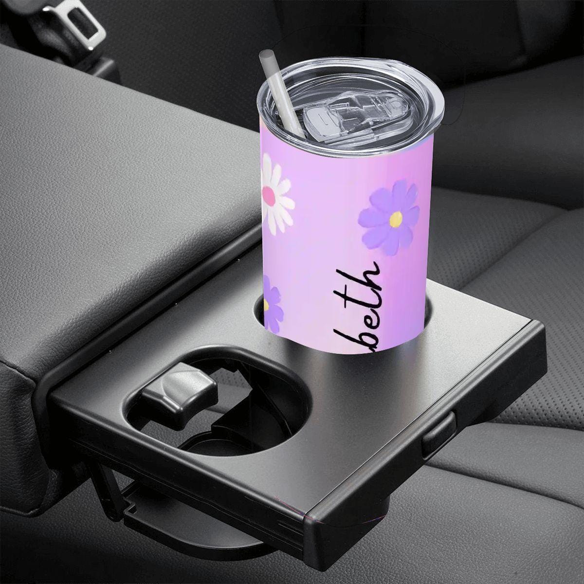 ColorFlow | Enchanted Lavender Daisy Personalized 20oz Skinny Stainless Steel Tumbler With Straw Custom Floral Name Gift
