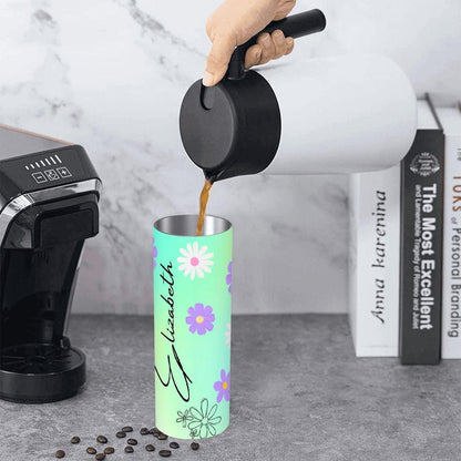 ColorFlow | Fresh Mint Meadow Daisy Personalized 20oz Skinny Stainless Steel Tumbler With Straw Custom Floral Name Gift