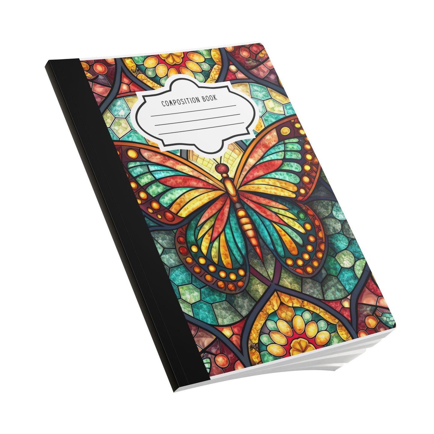 ColorFlow | Vibrant Stained Glass Butterfly Notebook Artistic Composition Book for Journaling School Notes and Creative Writing