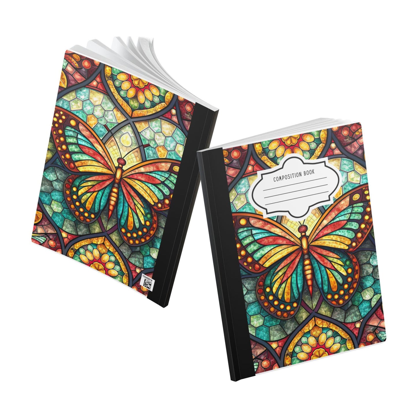 ColorFlow | Vibrant Stained Glass Butterfly Notebook Artistic Composition Book for Journaling School Notes and Creative Writing