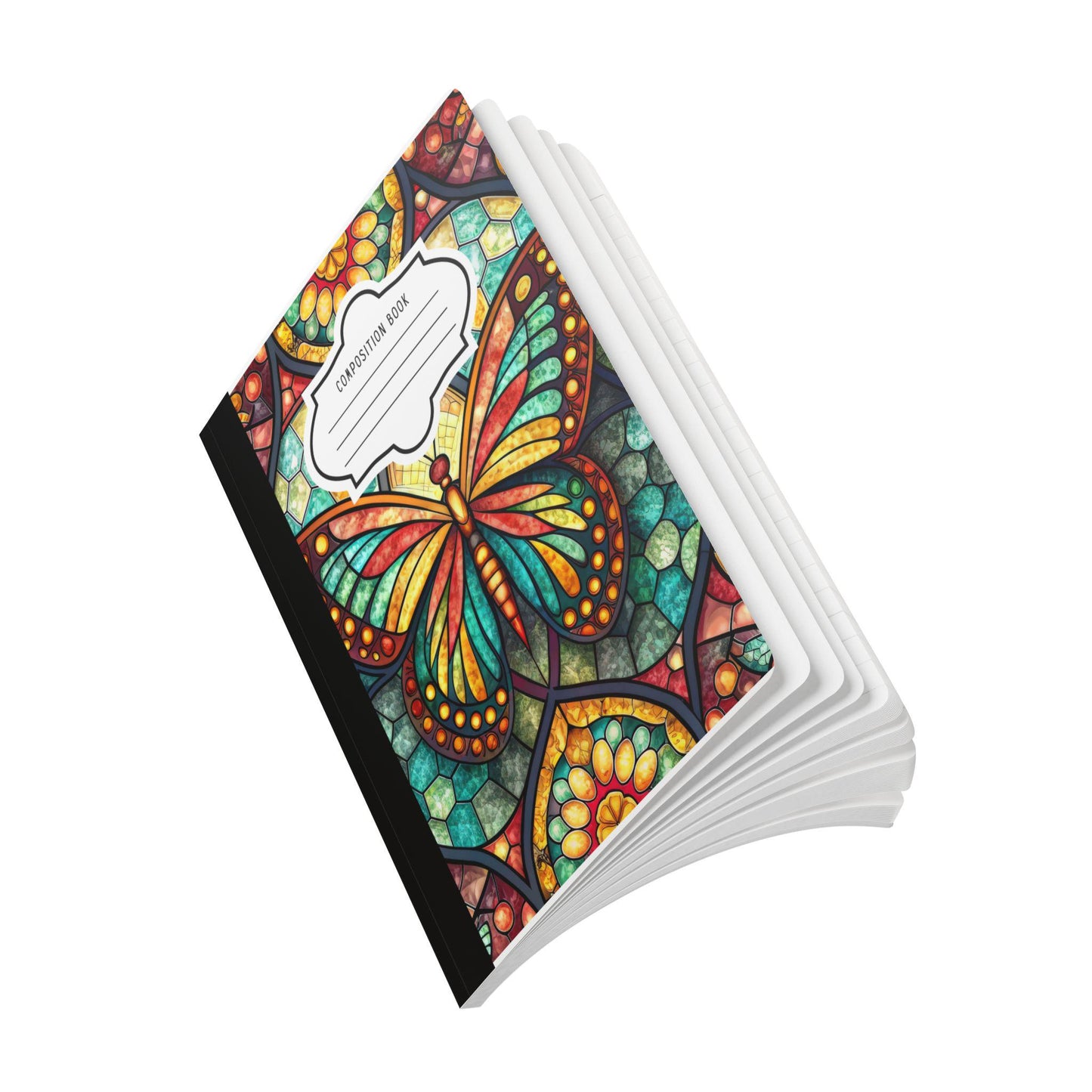 ColorFlow | Vibrant Stained Glass Butterfly Notebook Artistic Composition Book for Journaling School Notes and Creative Writing