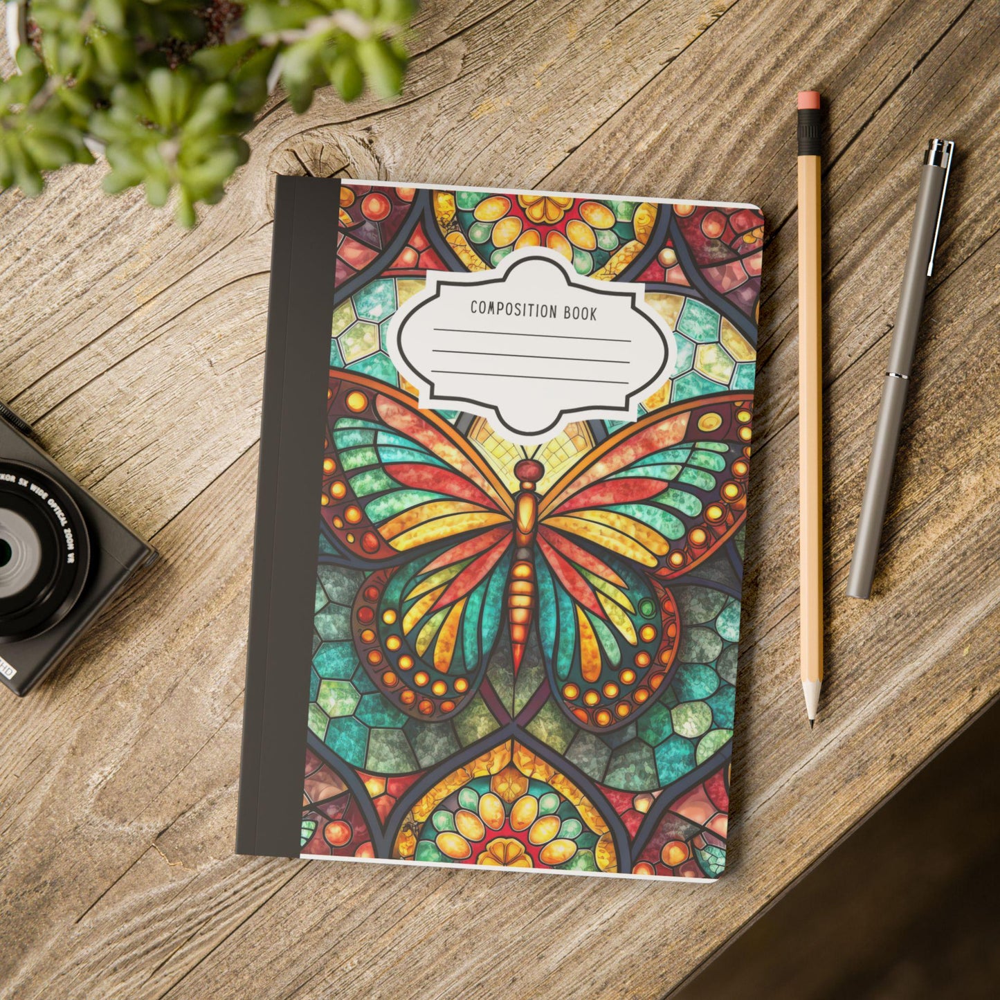 ColorFlow | Vibrant Stained Glass Butterfly Notebook Artistic Composition Book for Journaling School Notes and Creative Writing