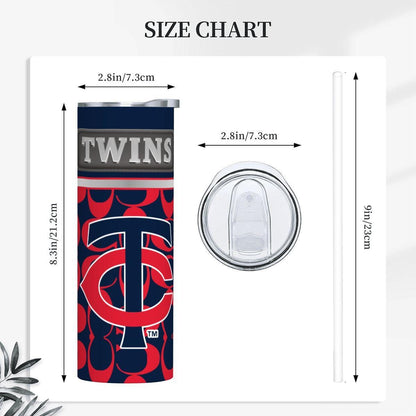 ColorFlow | Minnesota Twins Inspired Fashion 20oz Skinny Stainless Steel Tumbler With Straw Modern Baseball Fan Gift