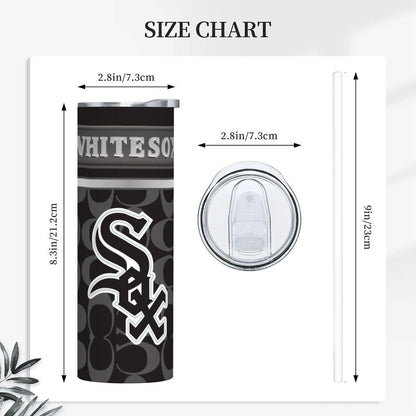 ColorFlow | Chicago White Sox Inspired Fashion 20oz Skinny Stainless Steel Tumbler With Straw Sleek Game Day Drinkware