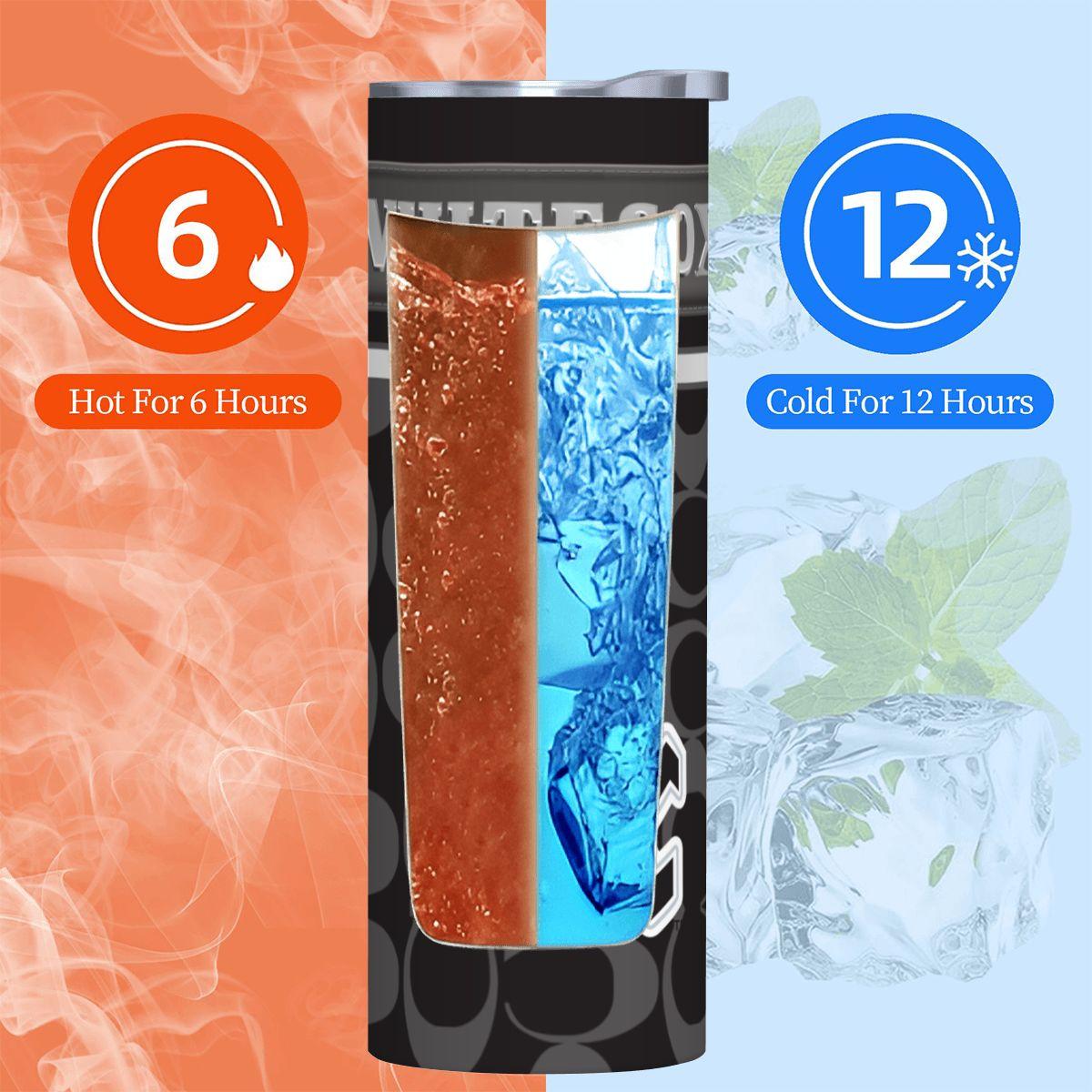 ColorFlow | Chicago White Sox Inspired Fashion 20oz Skinny Stainless Steel Tumbler With Straw Sleek Game Day Drinkware