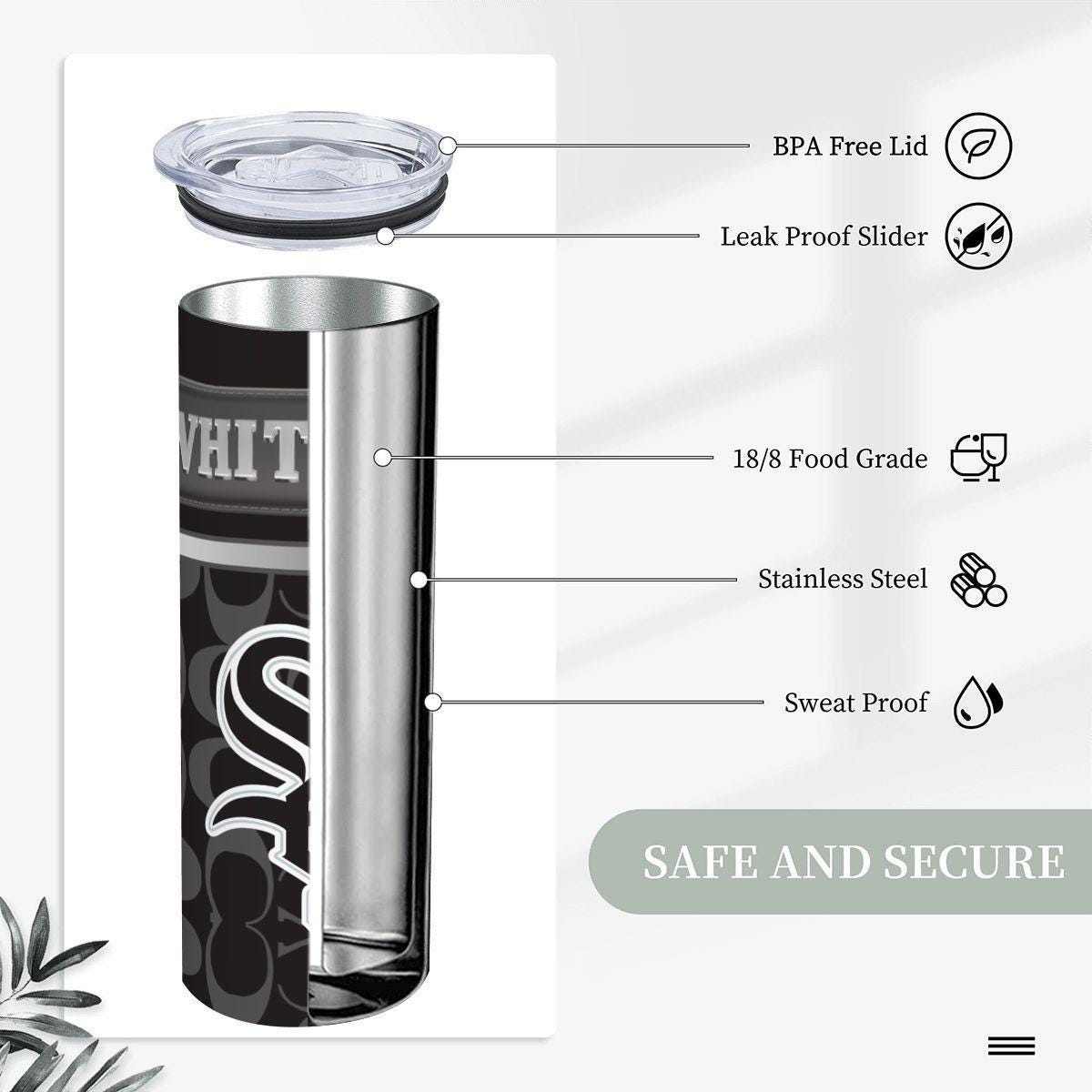 ColorFlow | Chicago White Sox Inspired Fashion 20oz Skinny Stainless Steel Tumbler With Straw Sleek Game Day Drinkware