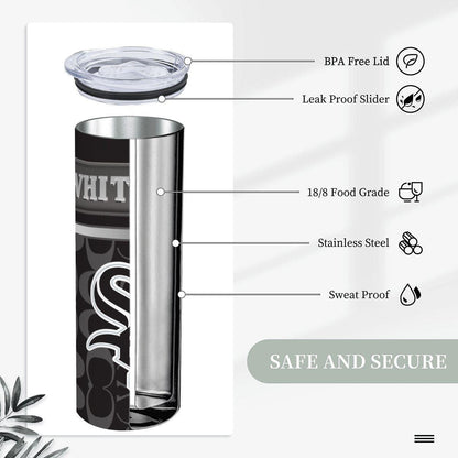 ColorFlow | Chicago White Sox Inspired Fashion 20oz Skinny Stainless Steel Tumbler With Straw Sleek Game Day Drinkware