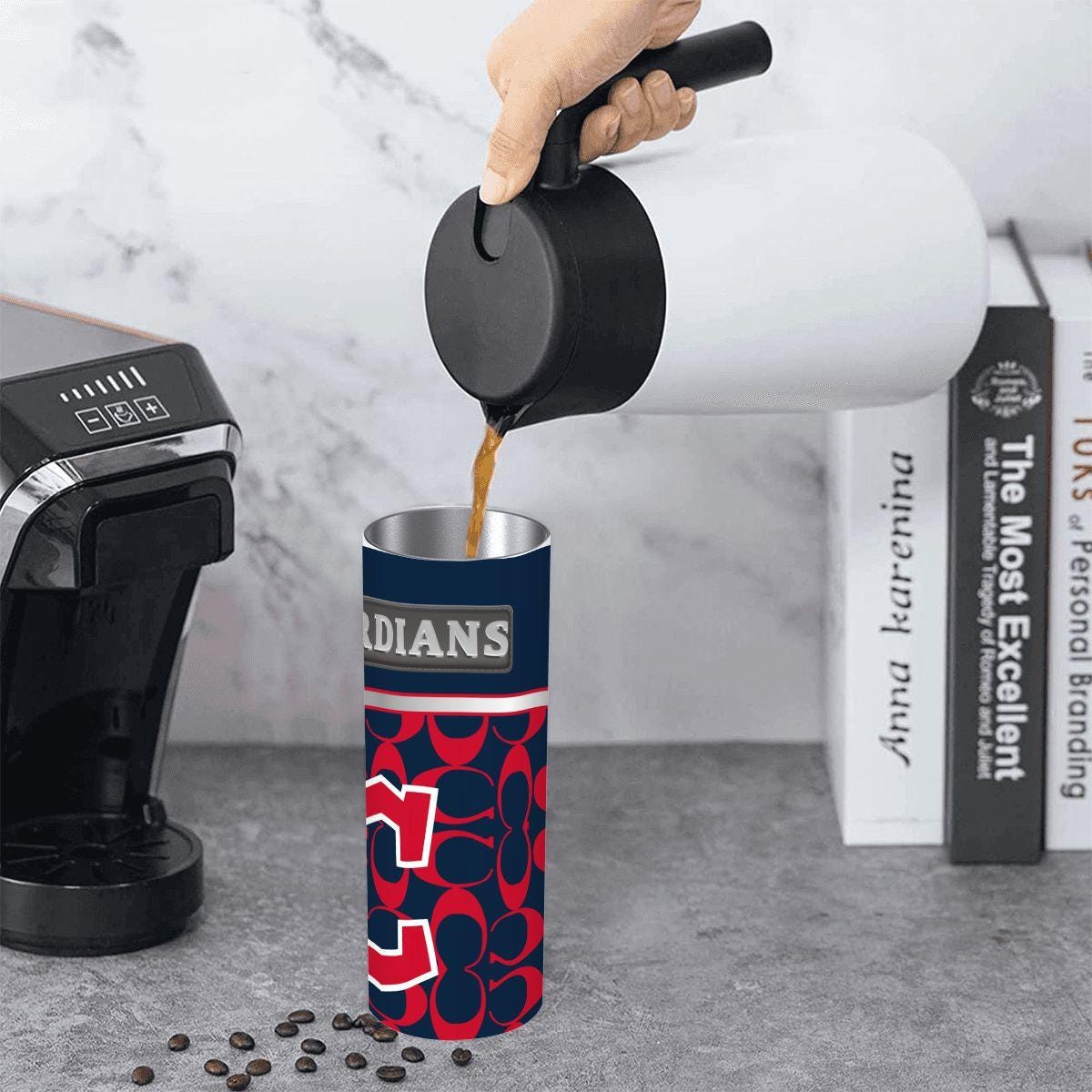 ColorFlow | Cleveland Guardians Inspired Fashion 20oz Skinny Stainless Steel Tumbler With Straw Bold Baseball Style Cup