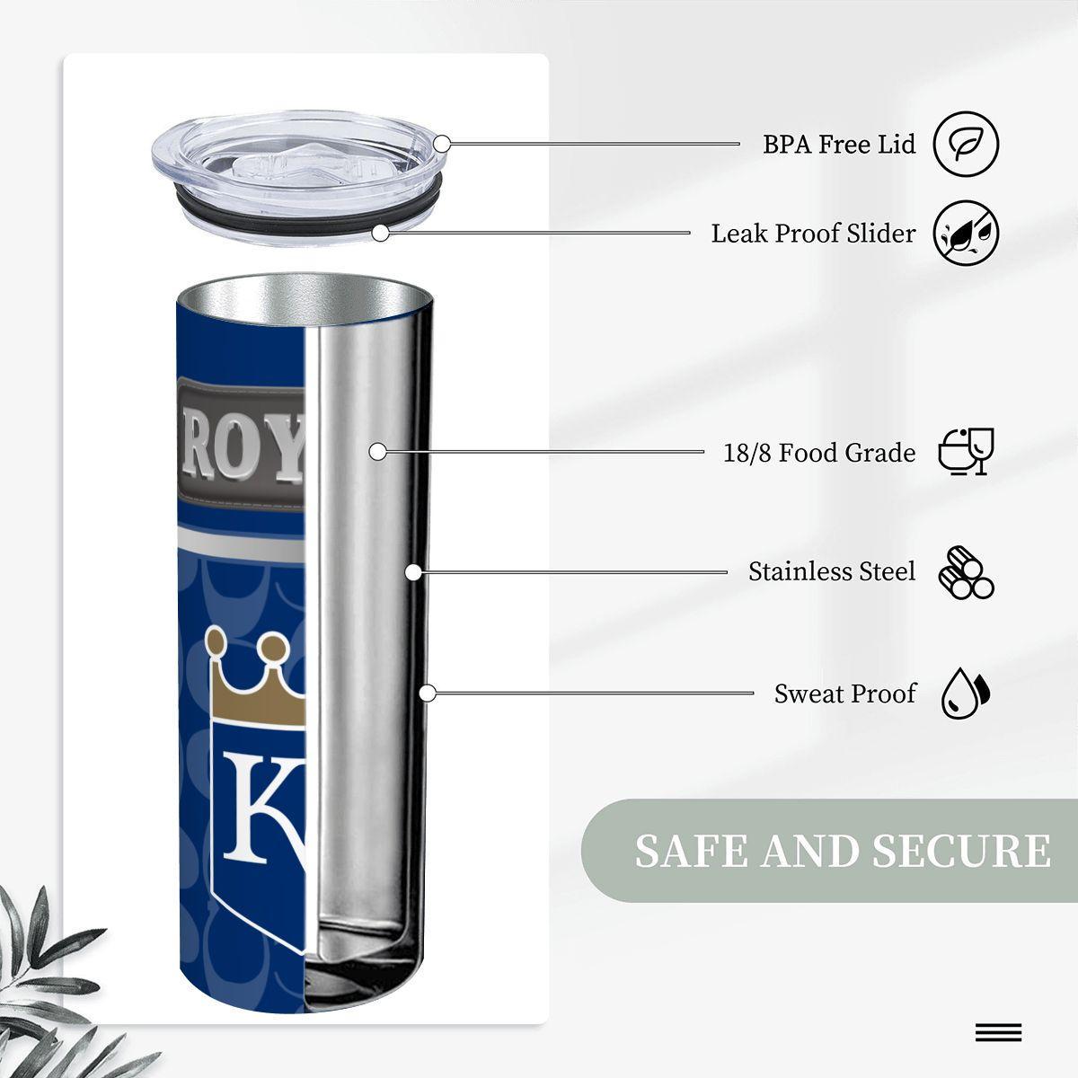 ColorFlow | Kansas City Royals Inspired Fashion 20oz Skinny Stainless Steel Tumbler With Straw Classic MLB Fan Gift