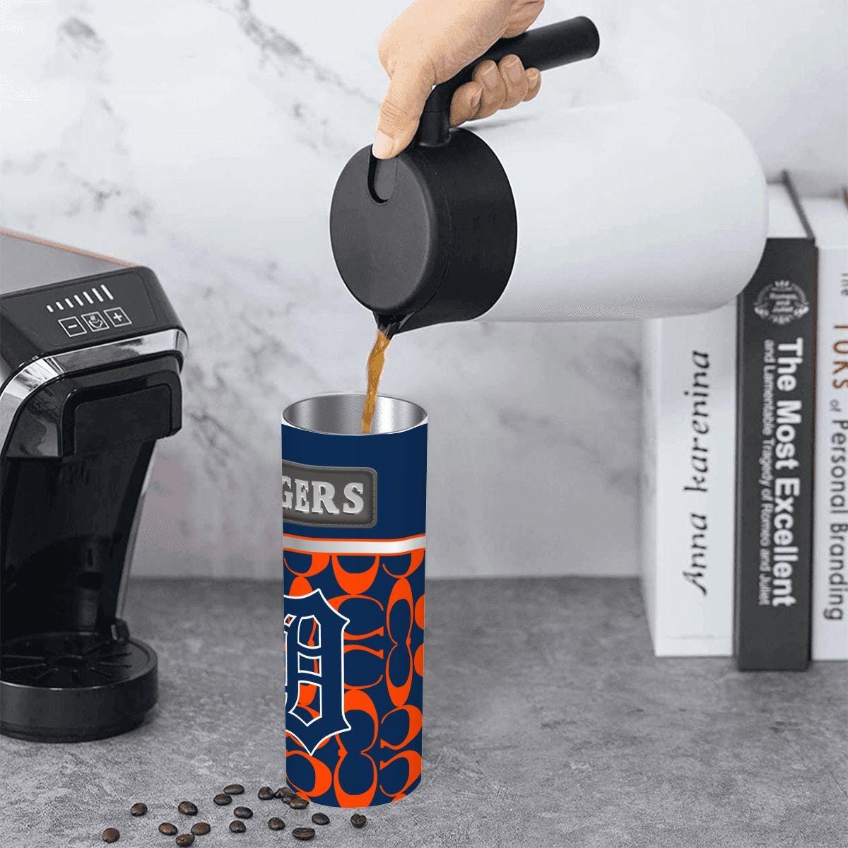 ColorFlow | Detroit Tigers Inspired Fashion 20oz Skinny Stainless Steel Tumbler With Straw Vibrant Baseball Travel Cup