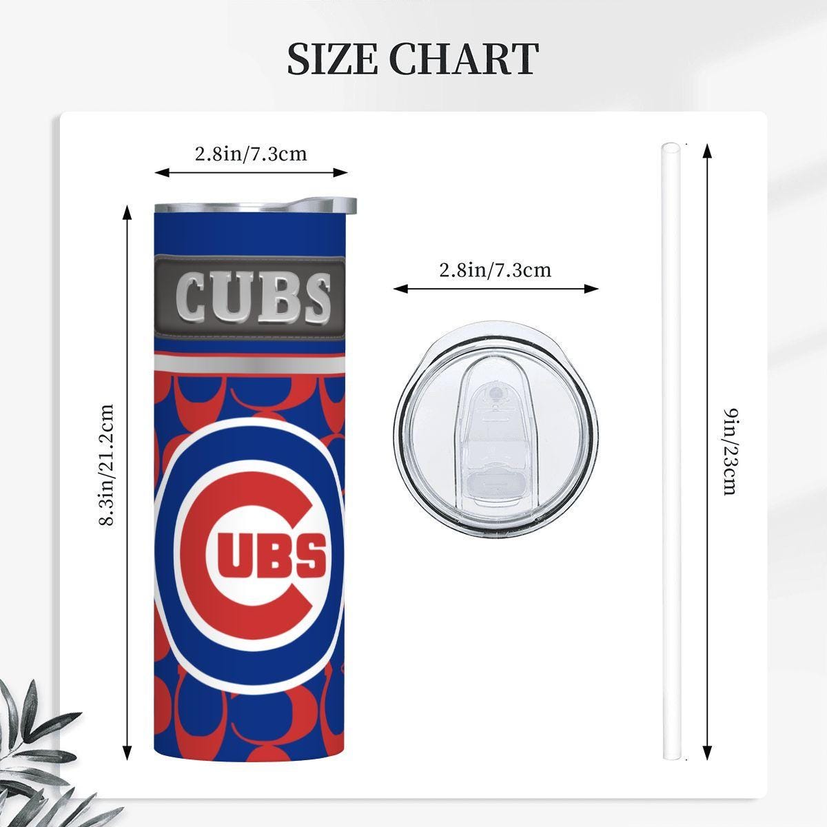 ColorFlow | Chicago Cubs Inspired Fashion 20oz Skinny Stainless Steel Tumbler With Straw Iconic Baseball Fan Drinkware