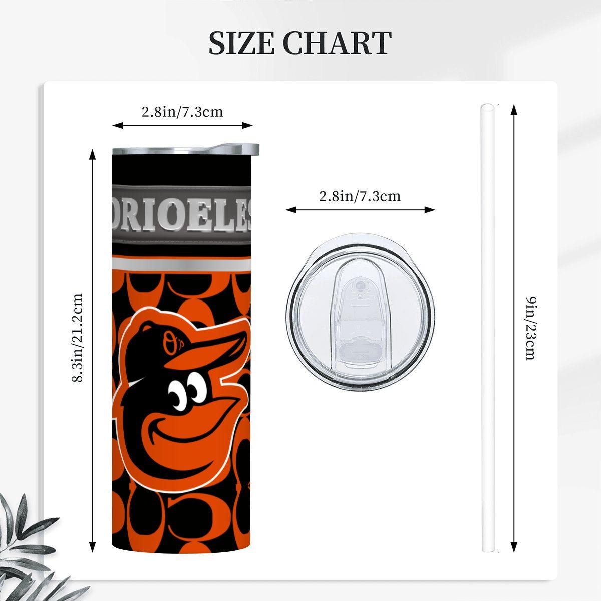ColorFlow | Baltimore Orioles Inspired Fashion 20oz Skinny Stainless Steel Tumbler With Straw Bold Baseball Fan Travel Cup