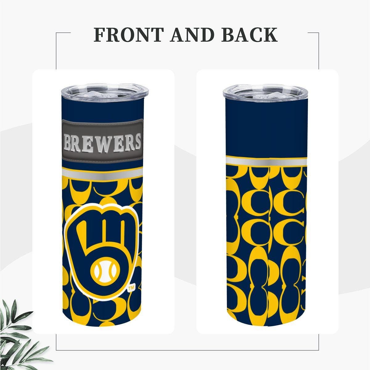 ColorFlow | Milwaukee Brewers Inspired Fashion 20oz Skinny Stainless Steel Tumbler With Straw Modern Game Day Drinkware