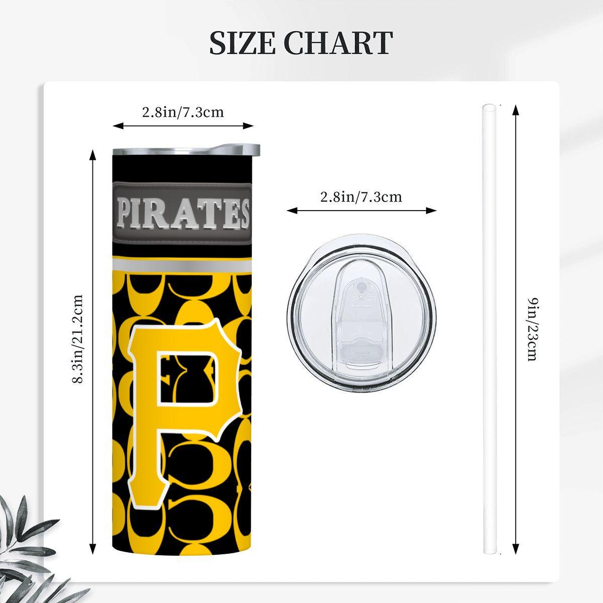 ColorFlow | Pittsburgh Pirates Inspired Fashion 20oz Skinny Stainless Steel Tumbler With Straw Striking Baseball Travel Mug