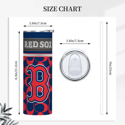 ColorFlow | Boston Red Sox Inspired Fashion 20oz Skinny Stainless Steel Tumbler With Straw Iconic MLB Fan Gift Cup