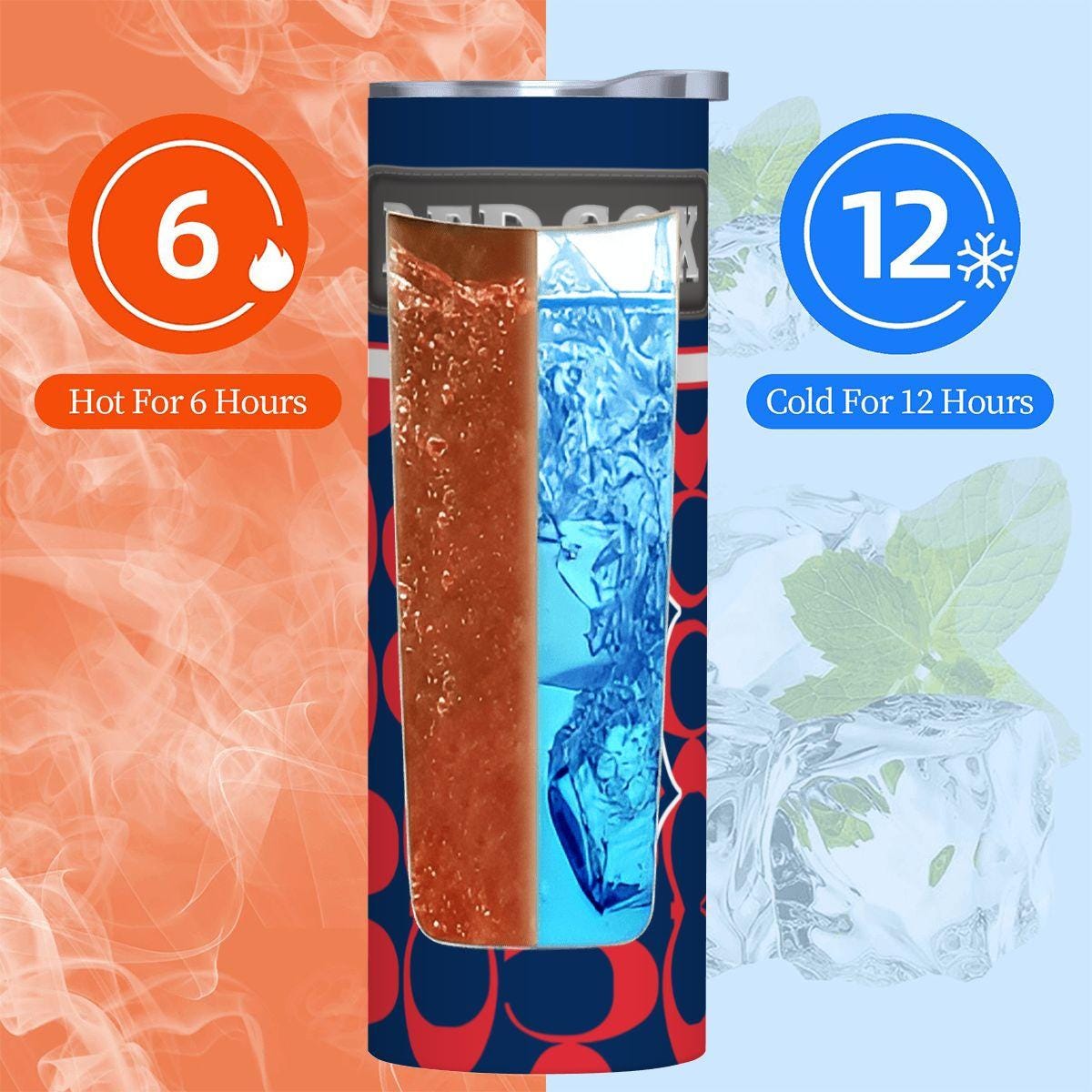 ColorFlow | Boston Red Sox Inspired Fashion 20oz Skinny Stainless Steel Tumbler With Straw Iconic MLB Fan Gift Cup