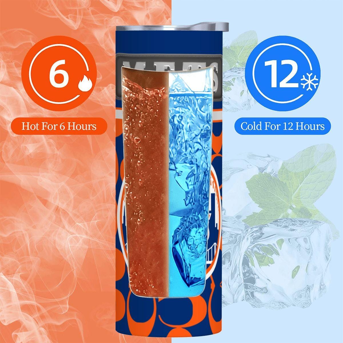 ColorFlow | New York Mets Inspired Fashion 20oz Skinny Stainless Steel Tumbler With Straw Dynamic Baseball Fan Travel Cup