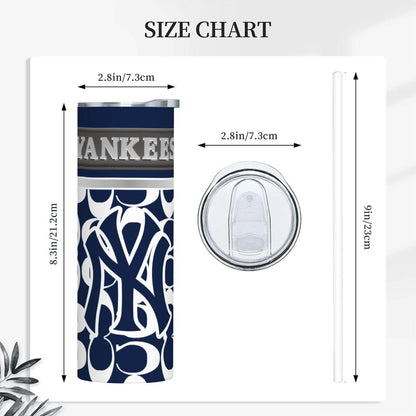 ColorFlow | New York Yankees Inspired Fashion 20oz Skinny Stainless Steel Tumbler With Straw Classic Pinstripe Style Drinkware