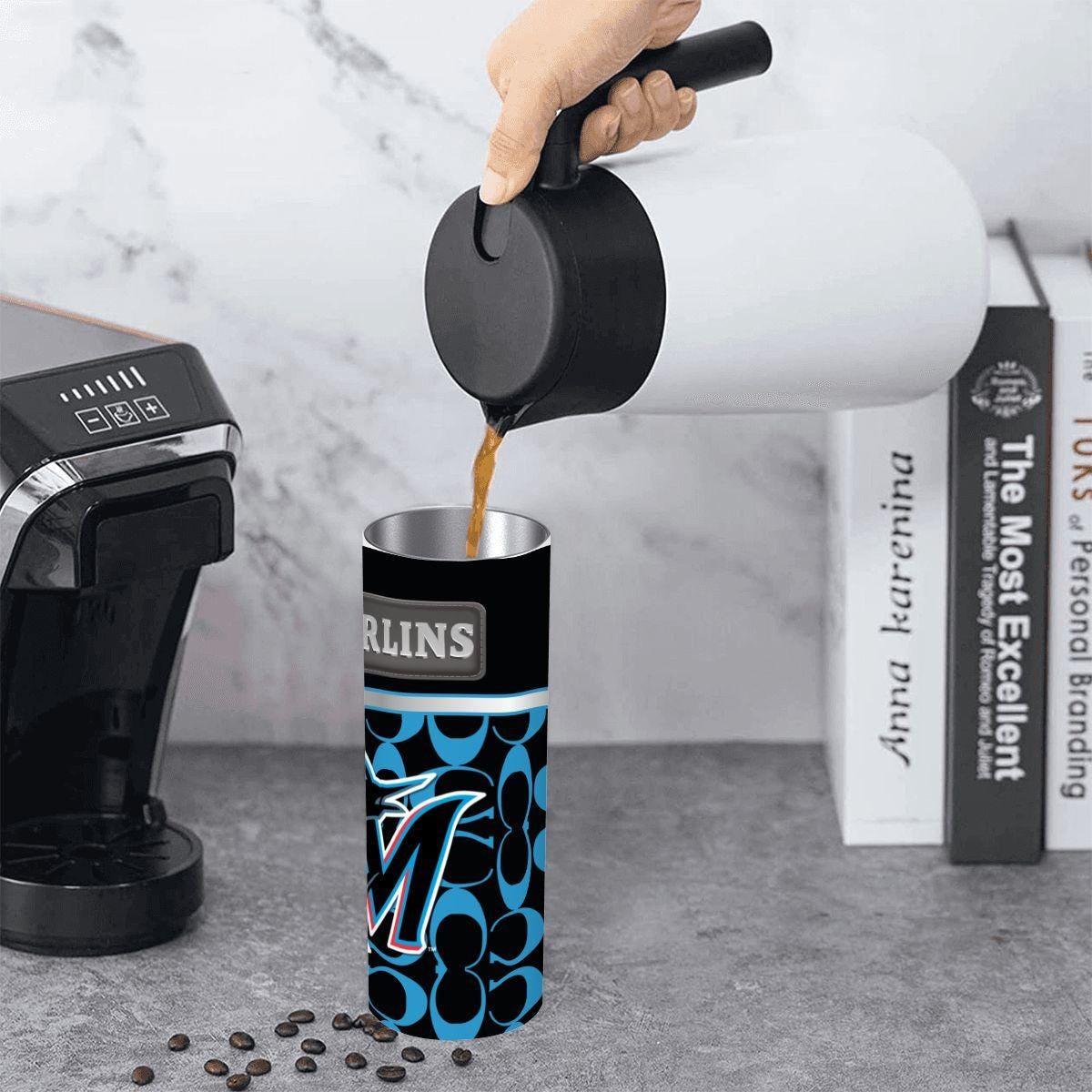 ColorFlow | Miami Marlins Inspired Fashion 20oz Skinny Stainless Steel Tumbler With Straw Sleek MLB Style Drinkware