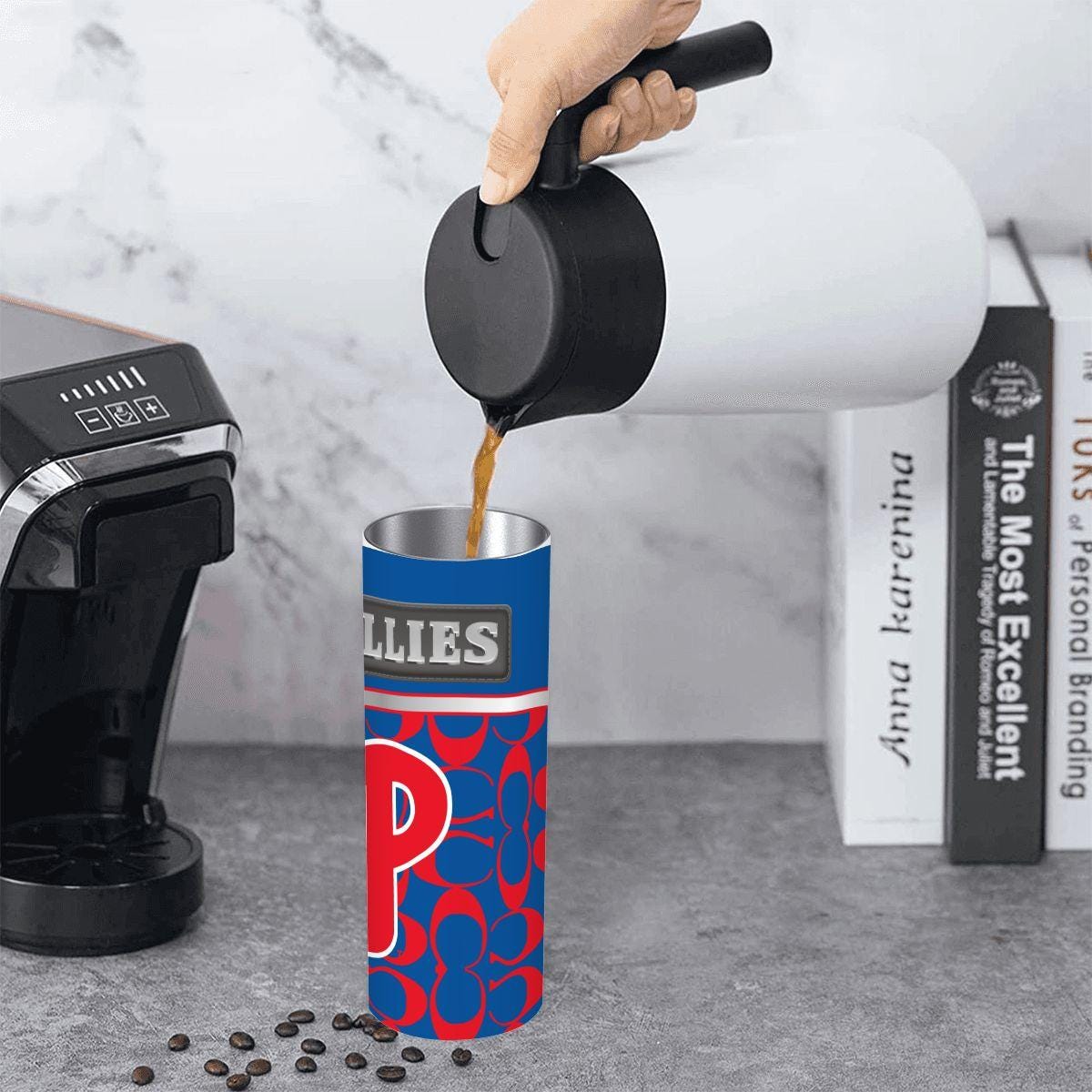 ColorFlow | Philadelphia Phillies Inspired Fashion 20oz Skinny Stainless Steel Tumbler With Straw Retro Game Day Drinkware