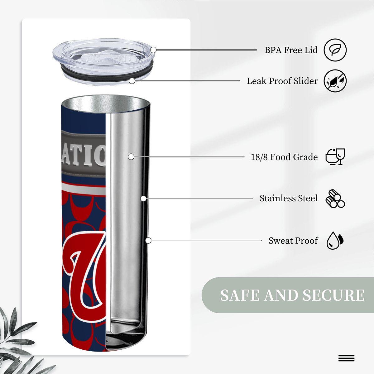 ColorFlow | Washington Nationals Inspired Fashion 20oz Skinny Stainless Steel Tumbler With Straw Modern Baseball Gift
