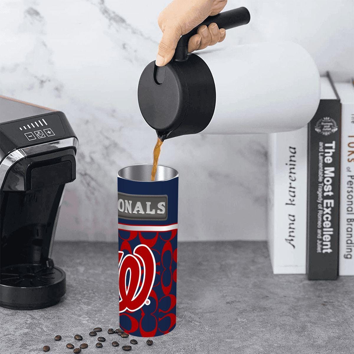 ColorFlow | Washington Nationals Inspired Fashion 20oz Skinny Stainless Steel Tumbler With Straw Modern Baseball Gift