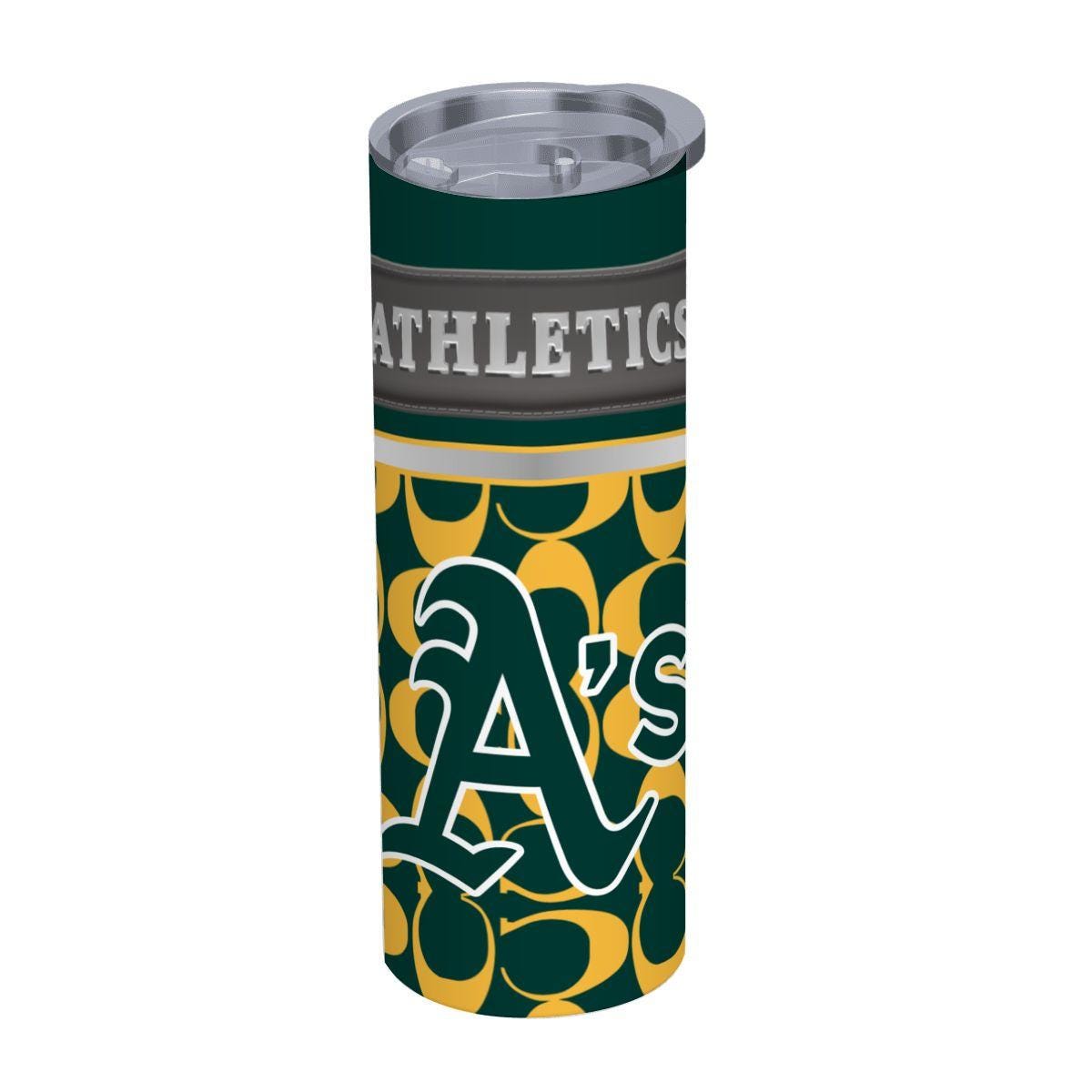ColorFlow | Oakland Athletics Inspired Fashion 20oz Skinny Stainless Steel Tumbler With Straw Classic Green Gold Fan Cup