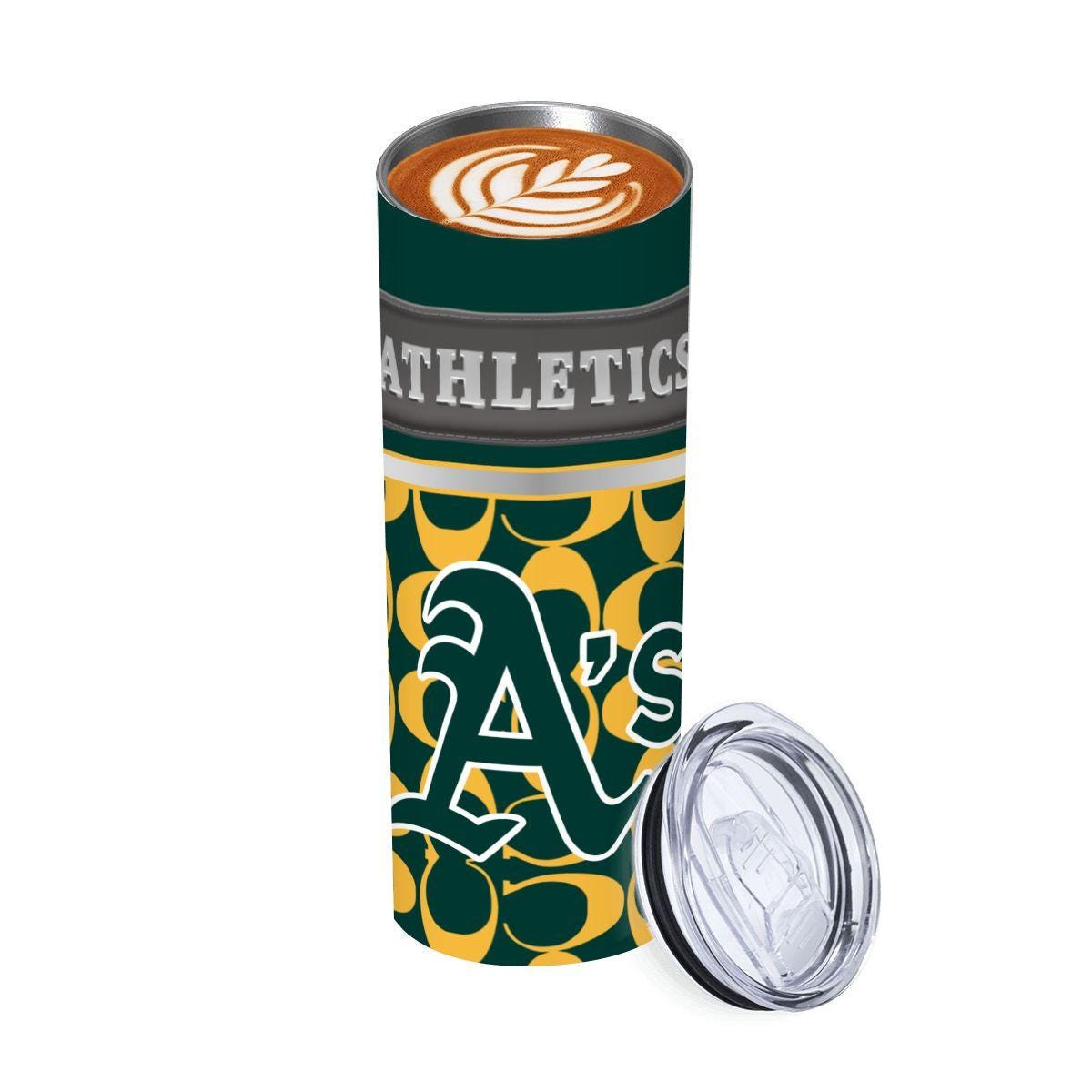 ColorFlow | Oakland Athletics Inspired Fashion 20oz Skinny Stainless Steel Tumbler With Straw Classic Green Gold Fan Cup
