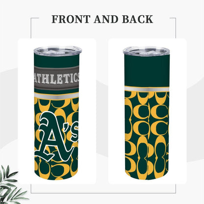 ColorFlow | Oakland Athletics Inspired Fashion 20oz Skinny Stainless Steel Tumbler With Straw Classic Green Gold Fan Cup