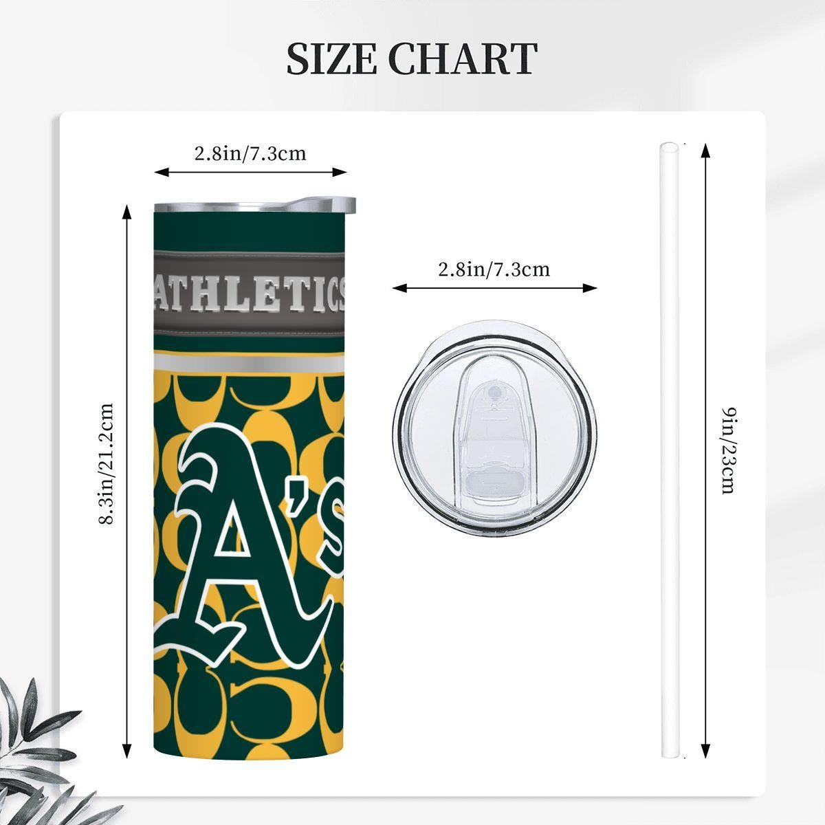 ColorFlow | Oakland Athletics Inspired Fashion 20oz Skinny Stainless Steel Tumbler With Straw Classic Green Gold Fan Cup