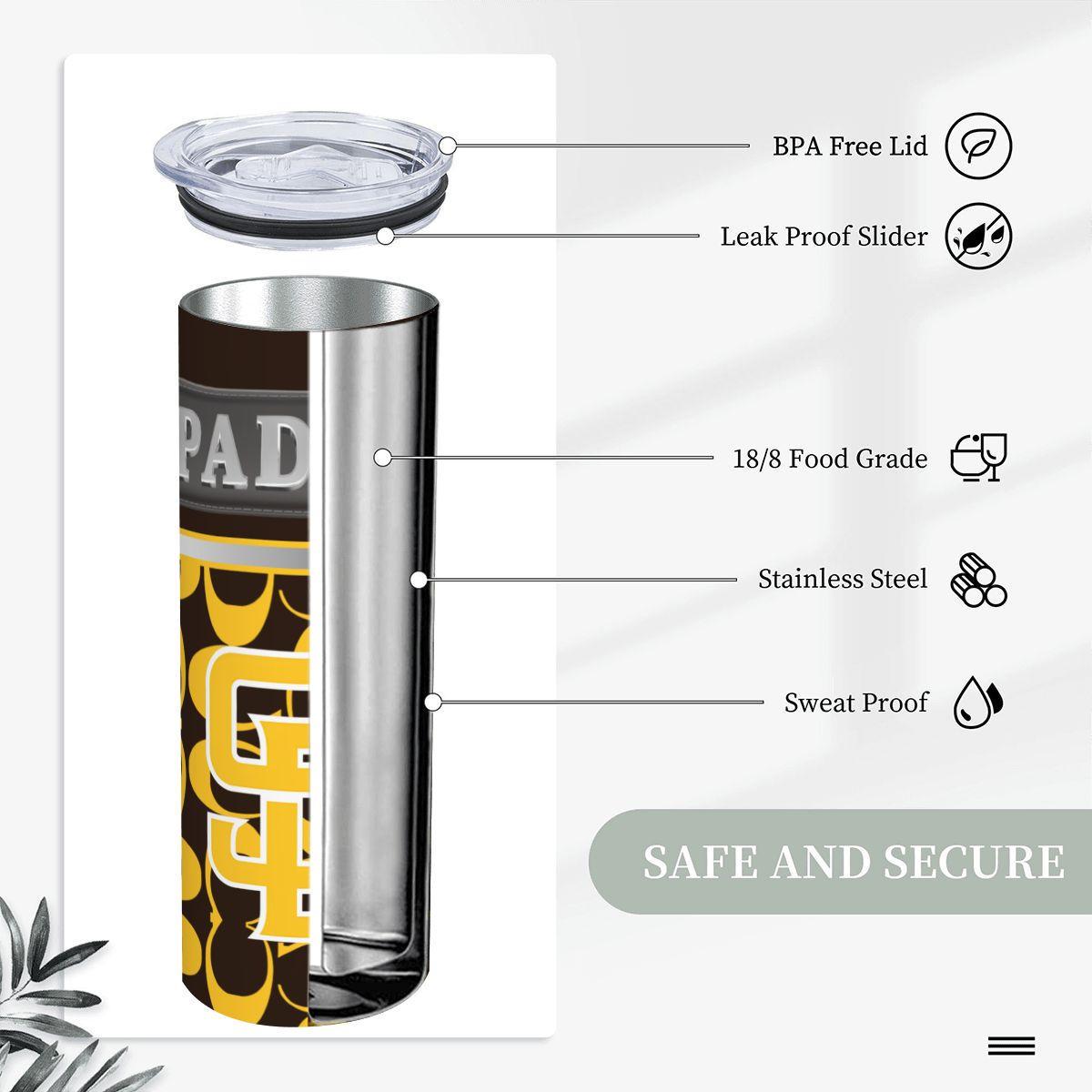 ColorFlow | San Diego Padres Inspired Fashion 20oz Skinny Stainless Steel Tumbler With Straw Gold Brown Baseball Fan Cup