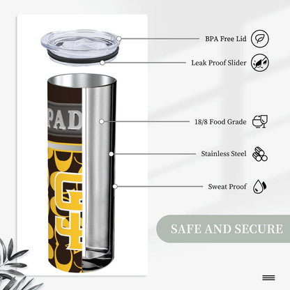 ColorFlow | San Diego Padres Inspired Fashion 20oz Skinny Stainless Steel Tumbler With Straw Gold Brown Baseball Fan Cup