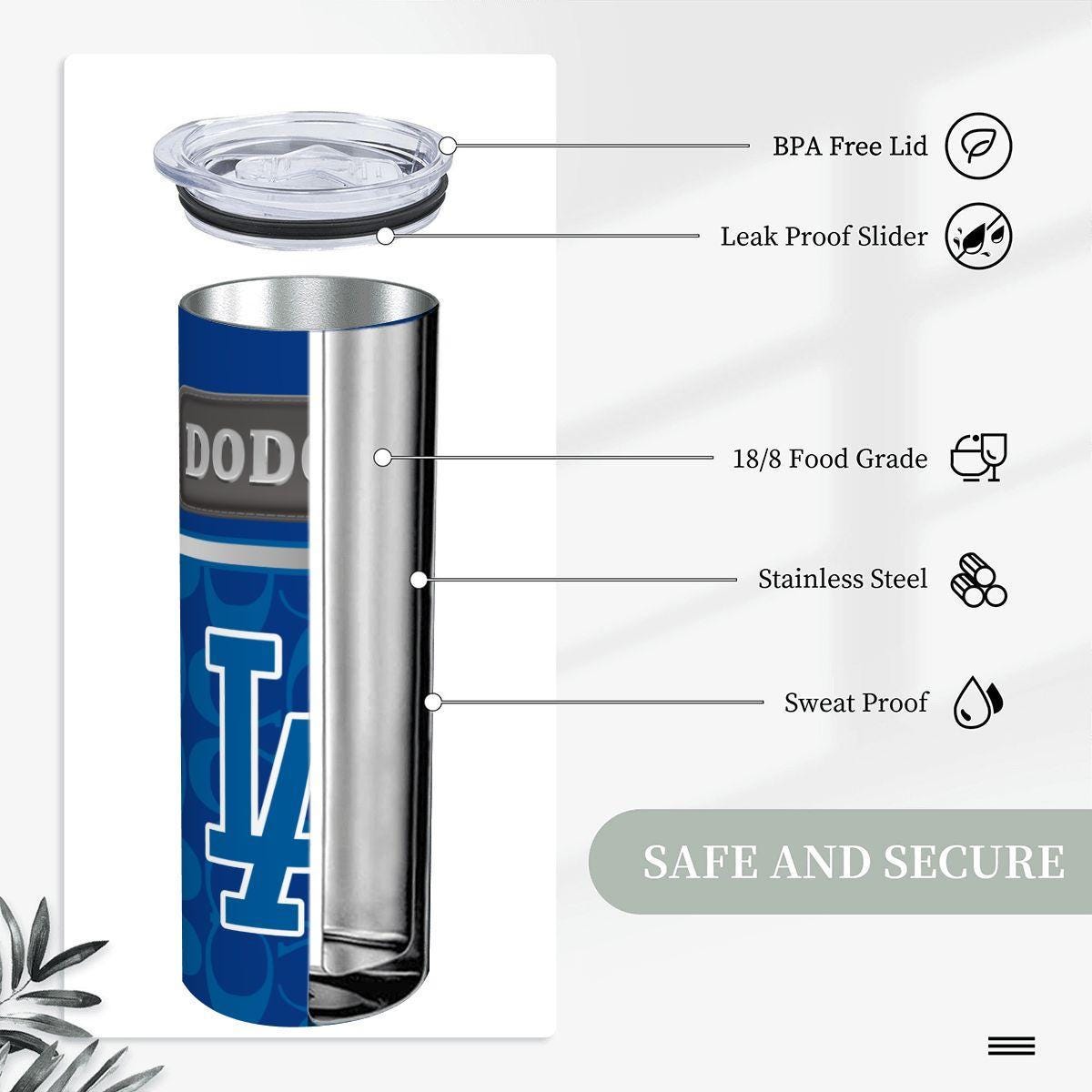 ColorFlow | Los Angeles Dodgers Inspired Fashion 20oz Skinny Stainless Steel Tumbler With Straw West Coast Baseball Drinkware