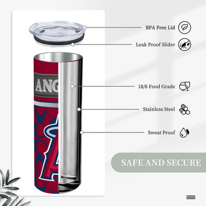 ColorFlow | Los Angeles Angels Inspired Fashion 20oz Skinny Stainless Steel Tumbler With Straw Bold Red Game Day Cup