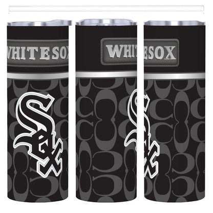 ColorFlow | Chicago White Sox Inspired Fashion 20oz Skinny Stainless Steel Tumbler With Straw Sleek Game Day Drinkware