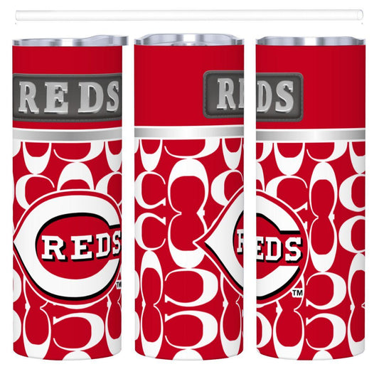 ColorFlow | Cincinnati Reds Inspired Fashion 20oz Skinny Stainless Steel Tumbler With Straw Classic Baseball Gift Cup