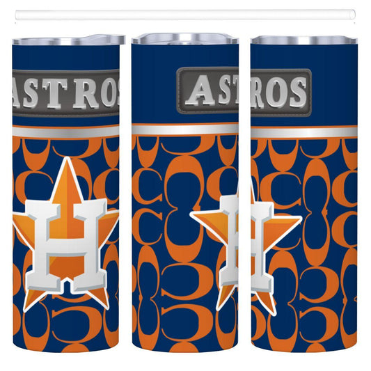ColorFlow | Houston Astros Inspired Fashion 20oz Skinny Stainless Steel Tumbler With Straw Bold Star Baseball Drinkware