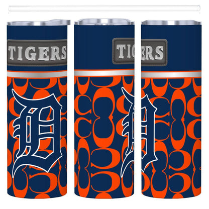 ColorFlow | Detroit Tigers Inspired Fashion 20oz Skinny Stainless Steel Tumbler With Straw Vibrant Baseball Travel Cup