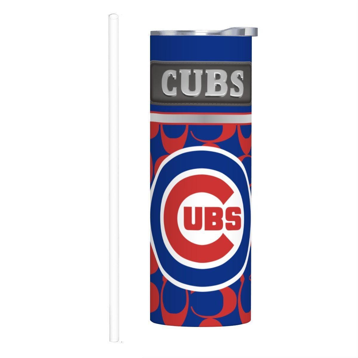 ColorFlow | Chicago Cubs Inspired Fashion 20oz Skinny Stainless Steel Tumbler With Straw Iconic Baseball Fan Drinkware