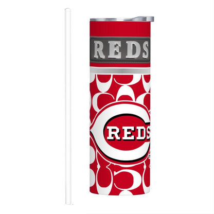 ColorFlow | Cincinnati Reds Inspired Fashion 20oz Skinny Stainless Steel Tumbler With Straw Classic Baseball Gift Cup