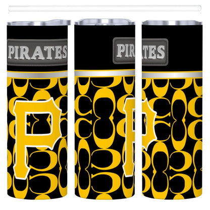 ColorFlow | Pittsburgh Pirates Inspired Fashion 20oz Skinny Stainless Steel Tumbler With Straw Striking Baseball Travel Mug