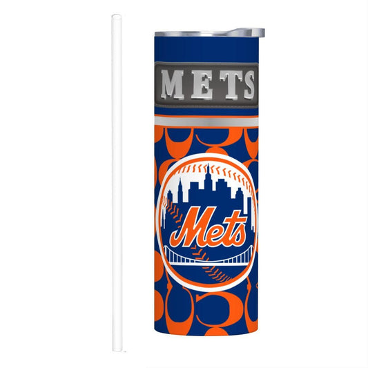 ColorFlow | New York Mets Inspired Fashion 20oz Skinny Stainless Steel Tumbler With Straw Dynamic Baseball Fan Travel Cup