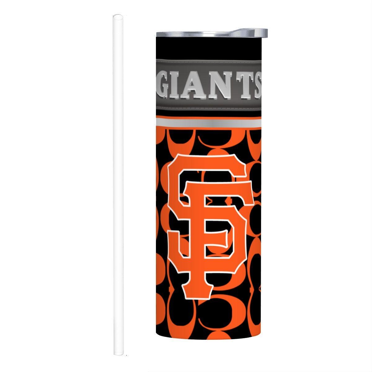 ColorFlow | San Francisco Giants Inspired Fashion 20oz Skinny Stainless Steel Tumbler With Straw Orange Black MLB Fan Gift