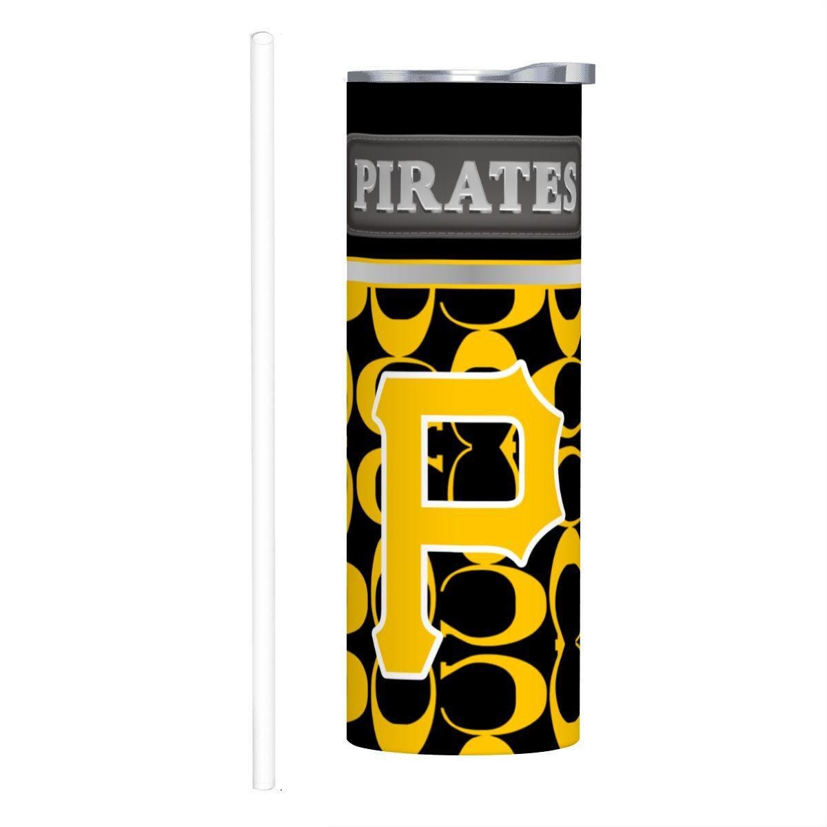 ColorFlow | Pittsburgh Pirates Inspired Fashion 20oz Skinny Stainless Steel Tumbler With Straw Striking Baseball Travel Mug