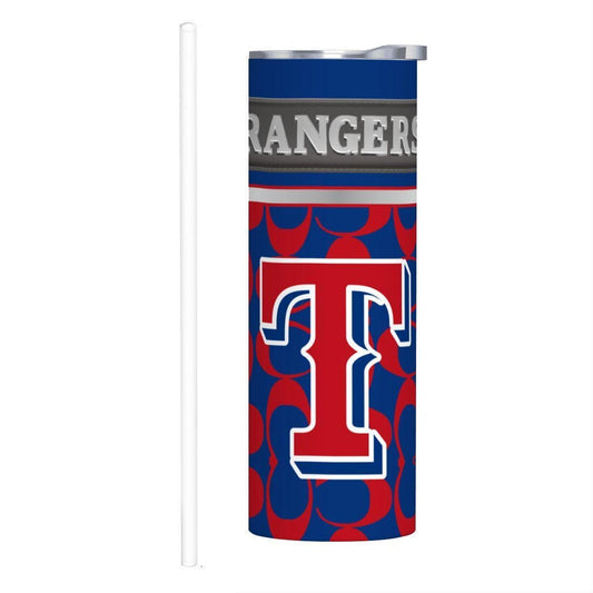 ColorFlow | Texas Rangers Inspired Fashion 20oz Skinny Stainless Steel Tumbler With Straw Dynamic MLB Fan Travel Mug