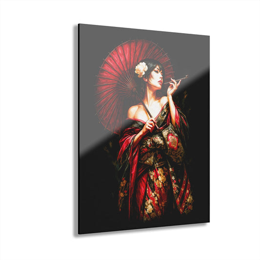 ColorFlow | Crimson Geisha With Red Umbrella Japanese Wall Art Metal Sign Asian Inspired Home Decor
