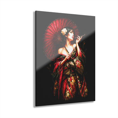 ColorFlow | Crimson Geisha With Red Umbrella Japanese Wall Art Metal Sign Asian Inspired Home Decor