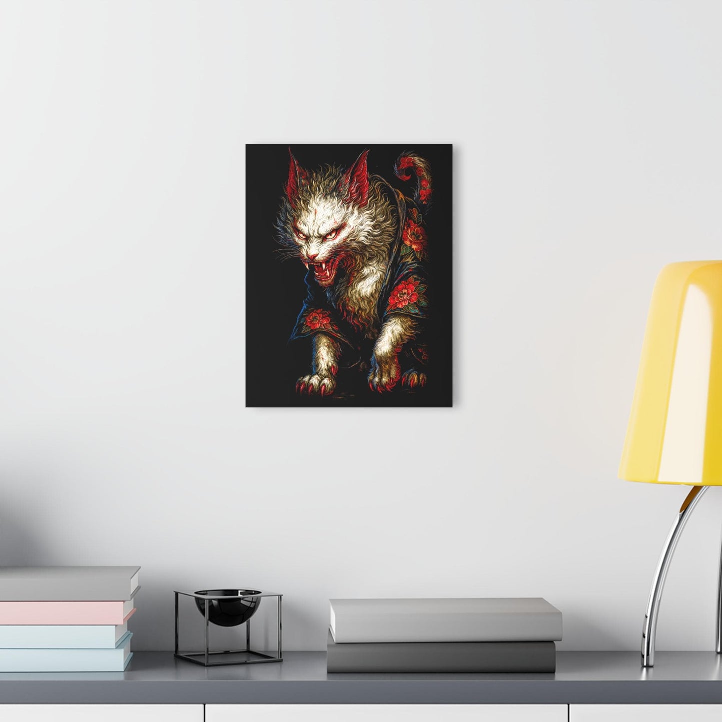 ColorFlow | Fierce Mystic Cat Yokai Inspired Metal Wall Art Gothic Japanese Fantasy Decor