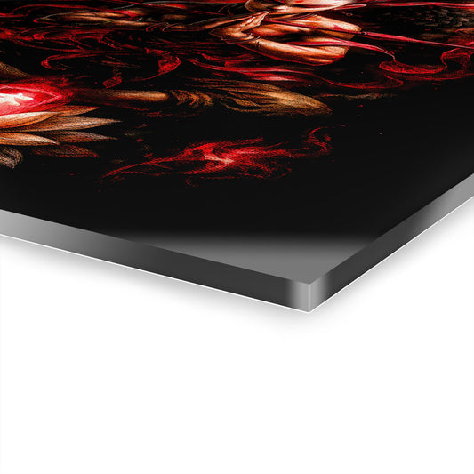 ColorFlow | Crimson Lotus Warrior Meditation Metal Sign Zen Samurai Inspired Wall Art Decor