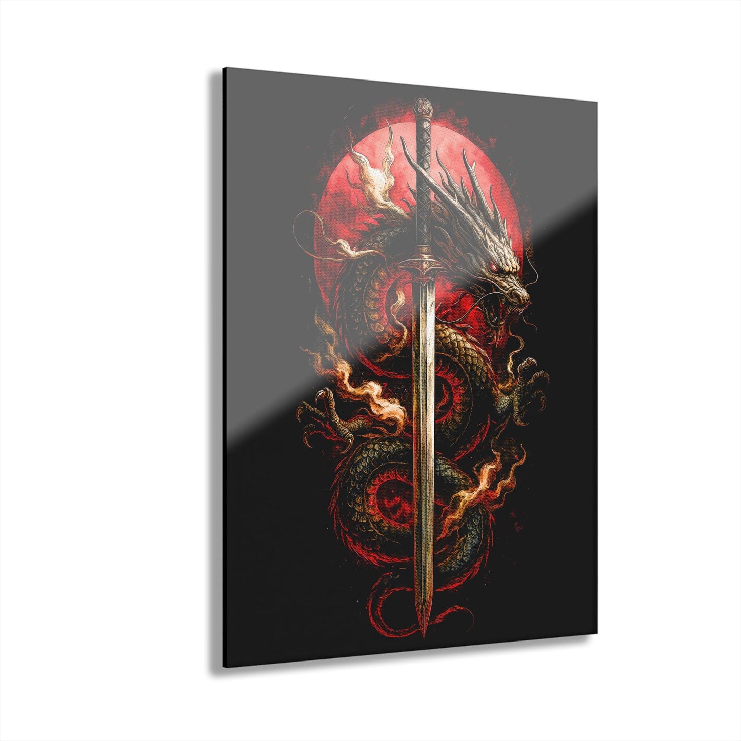 ColorFlow | Rising Dragon Katana Eclipse Metal Sign Japanese Myth Wall Art Epic Samurai Decor